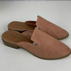 indigo rd. peach slip on mules